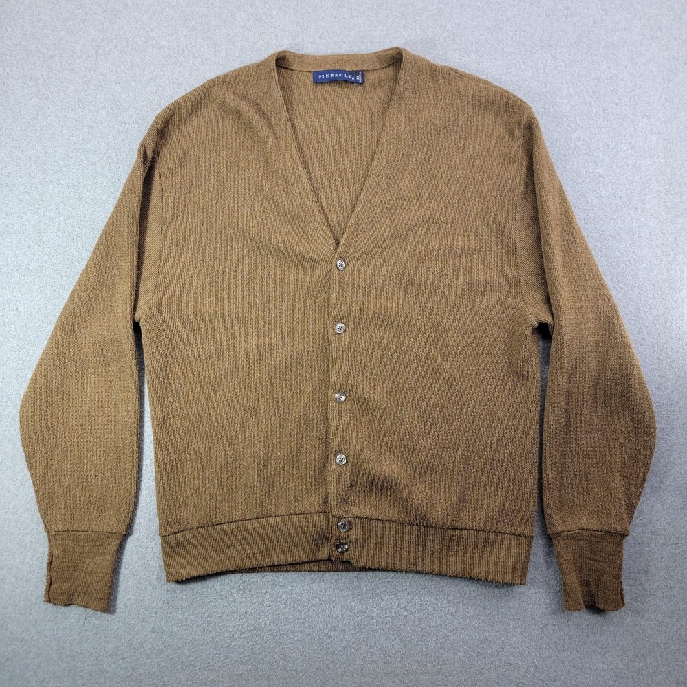 Pinnacle Sweater Mens XL Brown V-Neck Cardigan Acrylic Knit Lightweight vintage